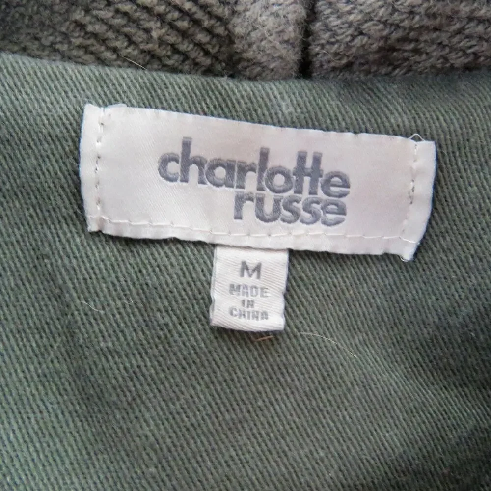 Charlotte Russe Green Military Jacket Hooded Utility Jacket Medium Casual